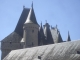 Les hautes toitures d'ardoises du château, aux épis de faîtage aux motifs en plomb.