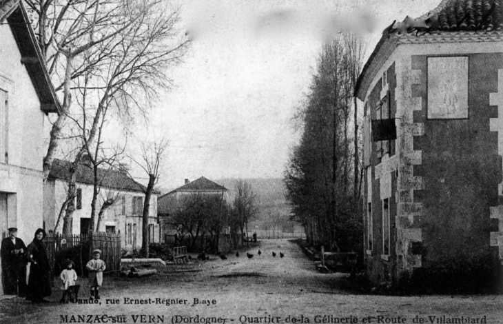 Quartier de la Génilerie et route de Villamblard (carte postale ancienne) - Manzac-sur-Vern