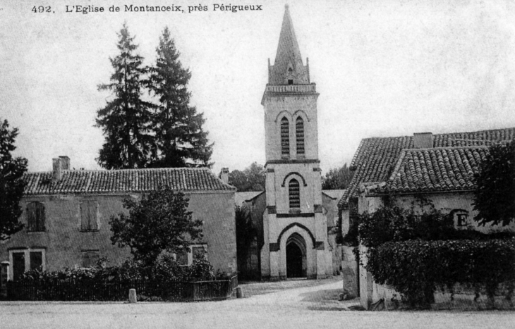 L'église de Montanceix, près Périgueux, vers 1910 (carte postale ancienne). - Montrem