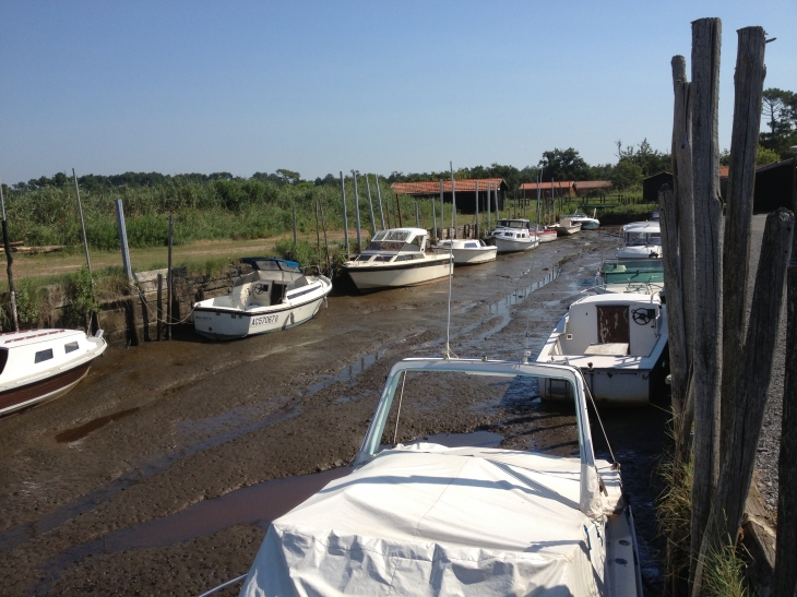 Le port des tuiles à marée basse sur le delta de l'Eyre. - Biganos