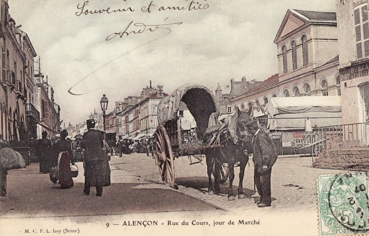 Rue du Cours ,jour de marché - Alençon