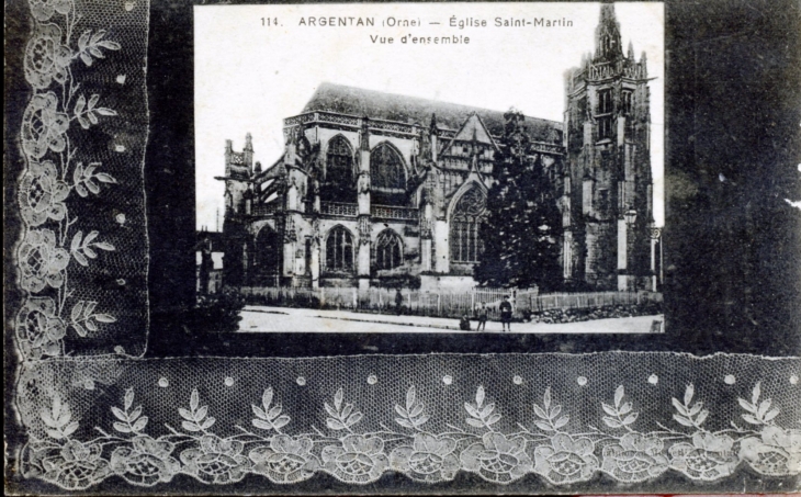 Eglise Saint Martin- Vue d'ensemble, vers 1905 (carte postale ancienne). - Argentan