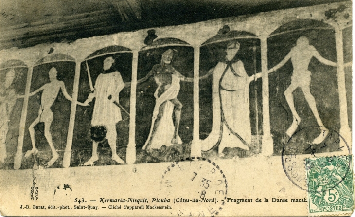 Chapelle Kermaria-Nisquit - Fragments de la Danse Macabre (carte postale de 1907) - Plouha