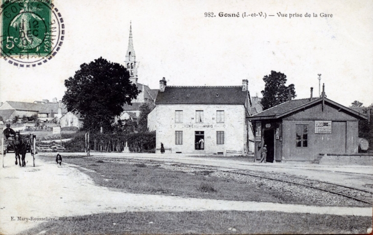 Vue prise de la Gare, vers 1907 (carte postale ancienne). - Gosné