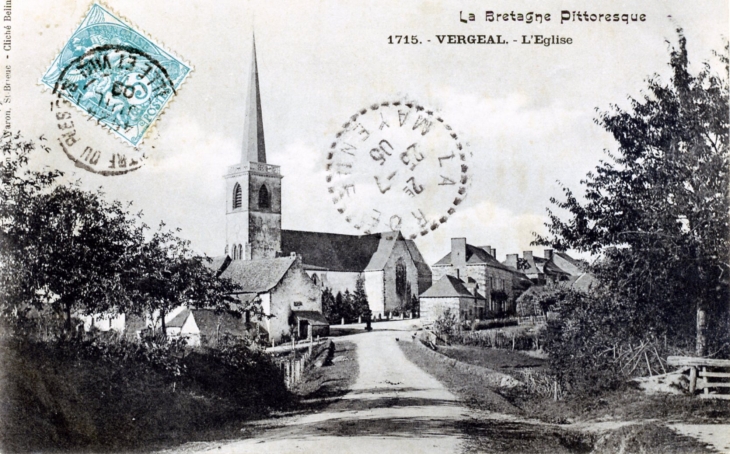 L'église, vers 1905 (carte postale ancienne). - Vergéal