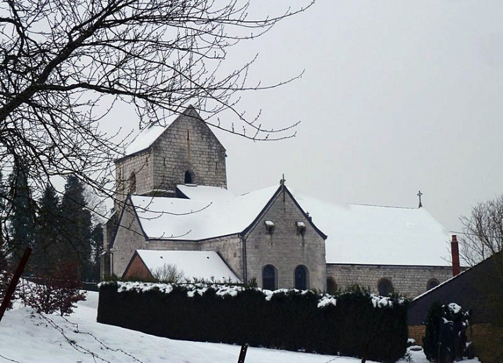 L'église face hiver - Poix-Terron