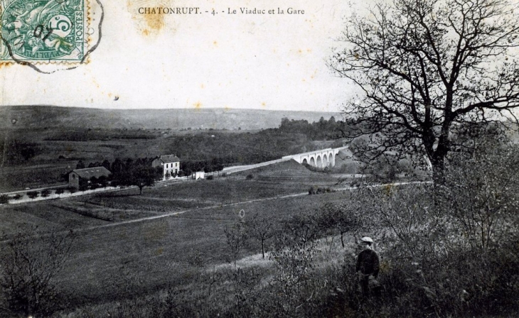 Très ancienne carte postale de la Gare et Viaduc de Chatonrupt datée du 07/10/1907. - Chatonrupt-Sommermont