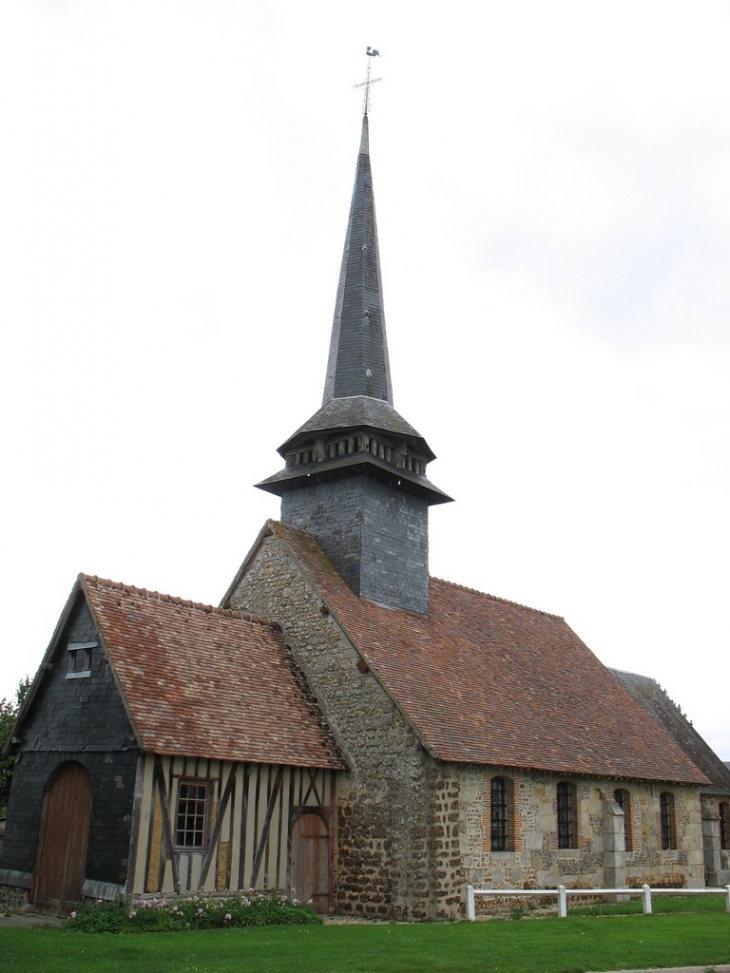 Eglise Saint-Martin (Façade en grison) et porche - Landepéreuse