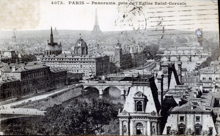 Panorama, pris de l'église Saint-Gervais, vers 1912 (carte postale ancienne). - Paris 4e Arrondissement