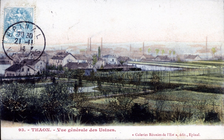 Vue générale des Usines, vers 1904 (carte postale ancienne). - Thaon-les-Vosges
