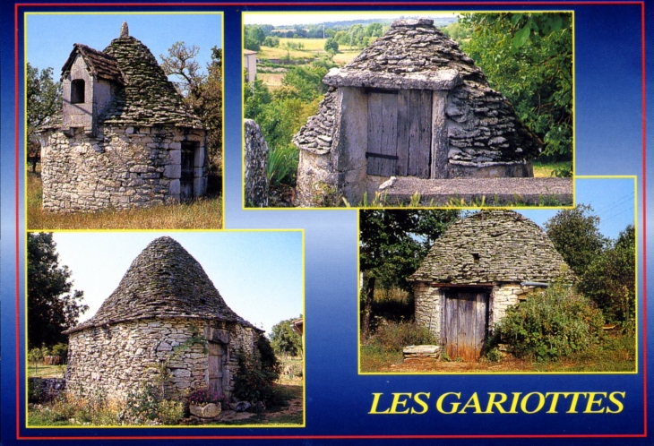 Une gariotte est une construction en pierre sèche, sans mortier liant les pierres entre elles.(carte postale de 1990). - Cahors