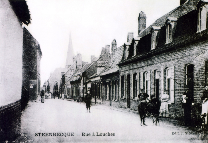 Rue à louches, vers 1905 (carte postale ancienne). - Steenbecque