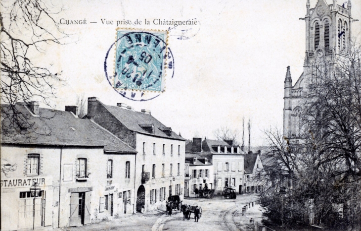 Vue prise de la Châtaigneraie, vers 1905 (carte postale ancienne). - Changé