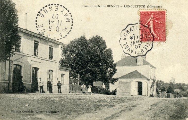 Gare et buffet de Gennes (carte postale de 1907) - Longuefuye