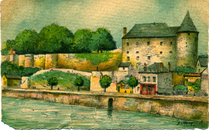 Le Château des Seigneurs de Mayenne (carte postale de 1940)