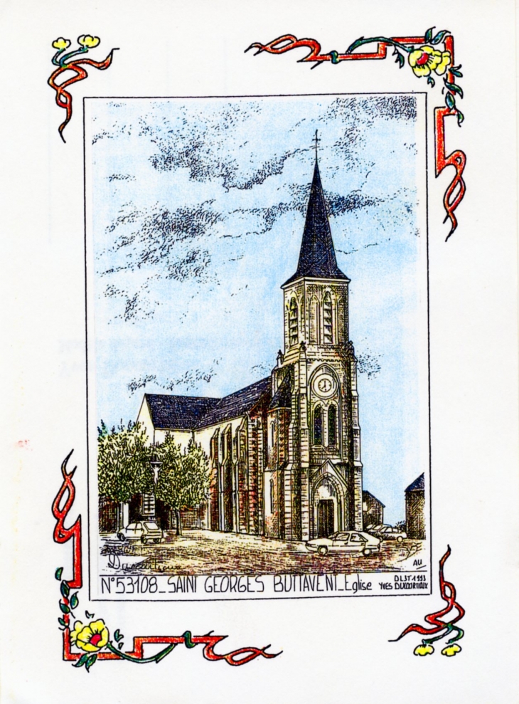 Eglise paroissiale saint-Georges du XIXe siècle (carte postale). - Saint-Georges-Buttavent