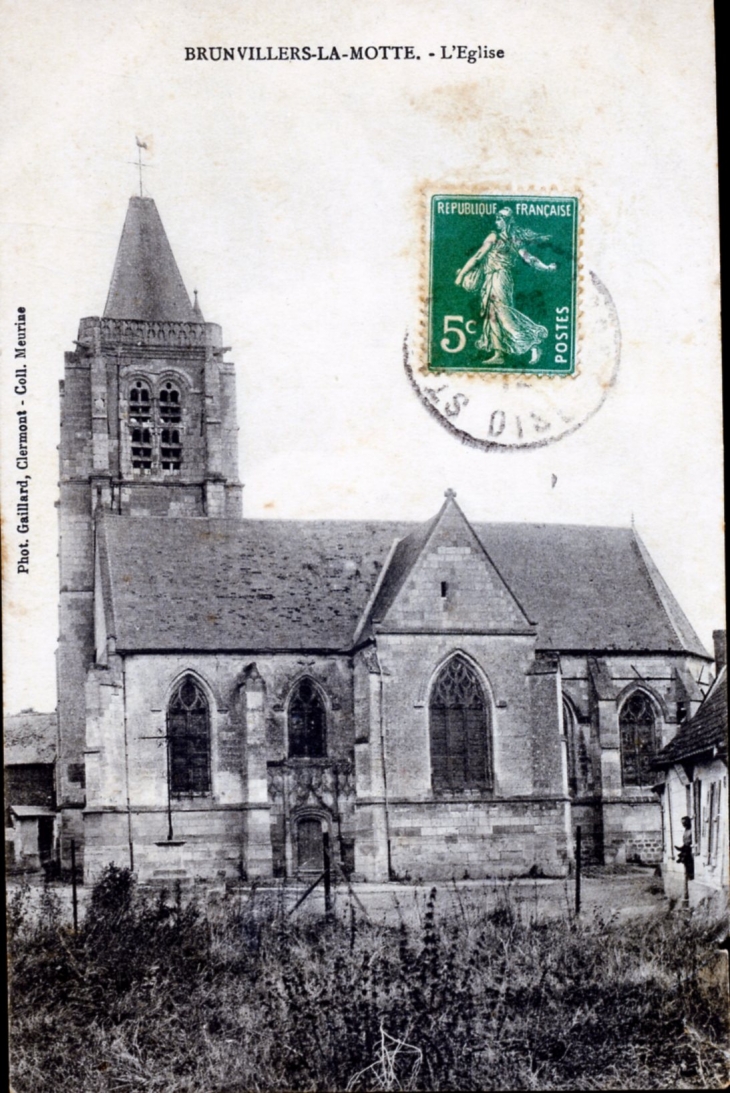 L'église, vers 1912 (carte postale ancienne). - Brunvillers-la-Motte