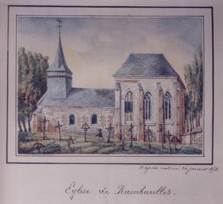 Dessin d'après nature de l'église 1858 - Ramburelles