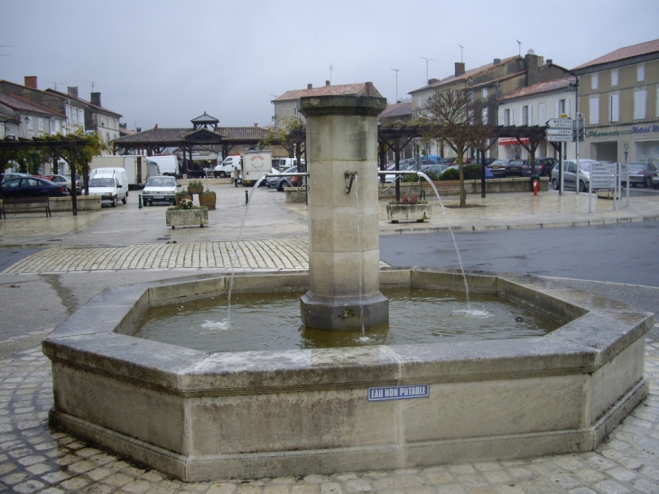 La fontaine et la place des Halles. - Baignes-Sainte-Radegonde