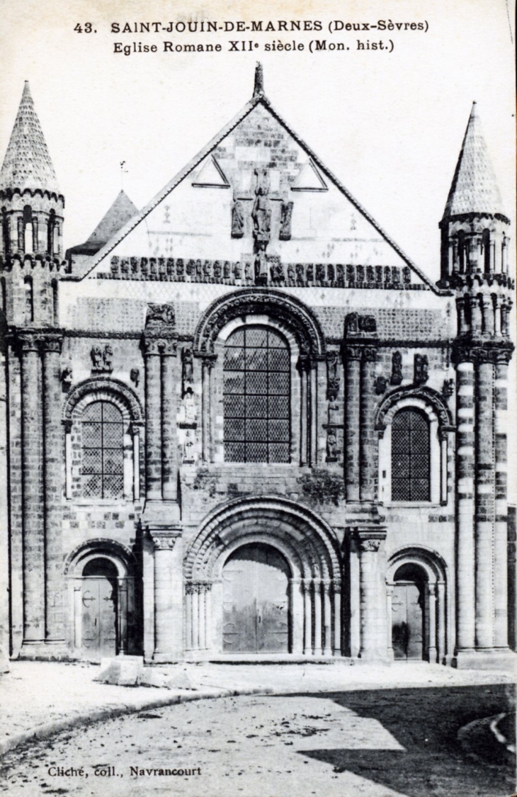 Eglise romane XIIe siècle, vers 1910 (carte postale ancienne). - Saint-Jouin-de-Marnes