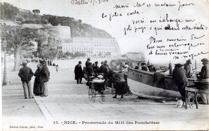 Promenade du Midi (les Ponchettes), vers 1904 (carte postale ancienne). - Nice