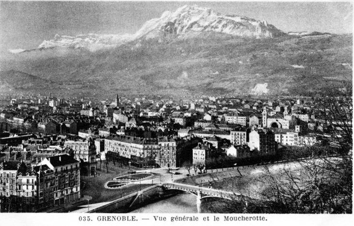 Vue générale et le Moucherotte, vers 1920 'carte postale ancienne). - Grenoble