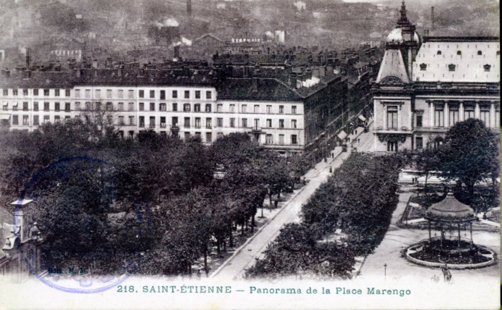 Panorama de la Place Marengo, vers 1919 (carte postale ancienne). - Saint-Étienne