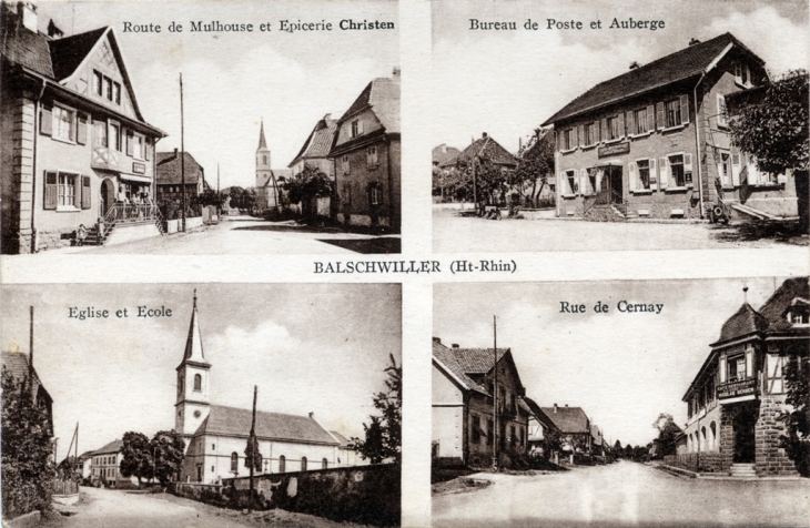 Epicerir ,Poste ,Eglise, et la rue - Balschwiller