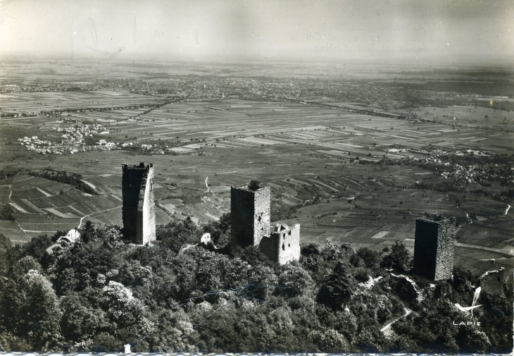 En second plan Wettolsheim et Colmar, vus depuis les trois Châteaux (carte postale de 1960) - Eguisheim