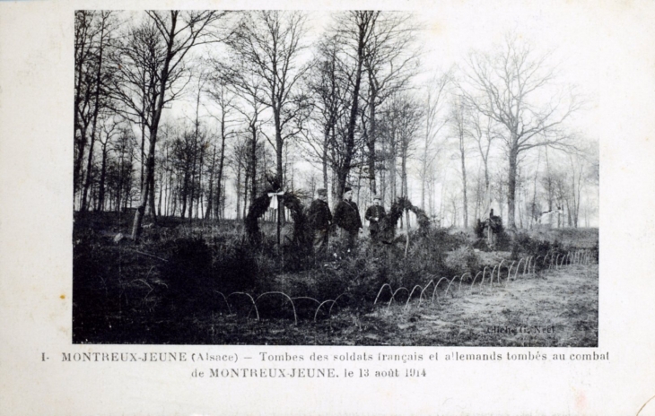 Tombes des Soldats Français et Allemands tombés au combat le 13 aout 1914 (carte postale ancienne). - Montreux-Jeune