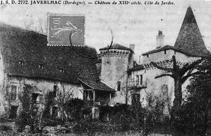 Château du XIIIe siècle, côté du jardin (carte postale ancienne, vers 1905). - Javerlhac-et-la-Chapelle-Saint-Robert