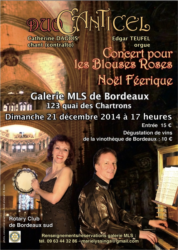 Le Rotary Club de Bordeaux-Sud présente :   Duo Canticel en Concert de Noël pour « les Blouses Roses »  