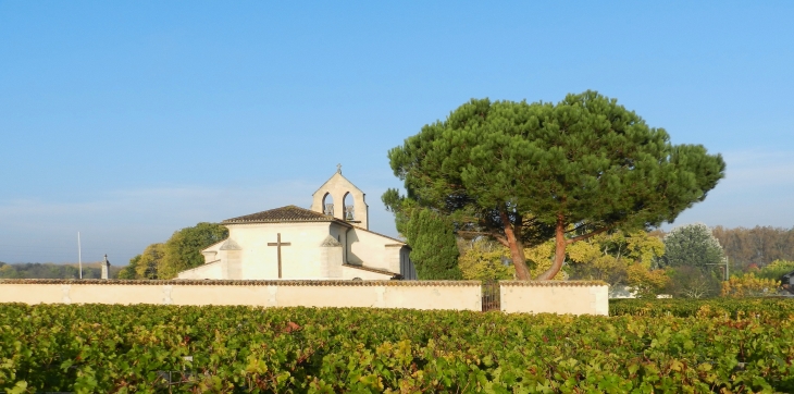 L'envers de l'église Saint-Martin vue depuis les vignes. - Labarde