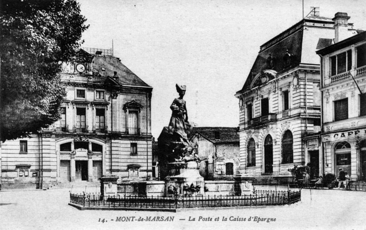 La Poste et la Caisse d'Epargne, vers 1920 (carte postale ancienne). - Mont-de-Marsan