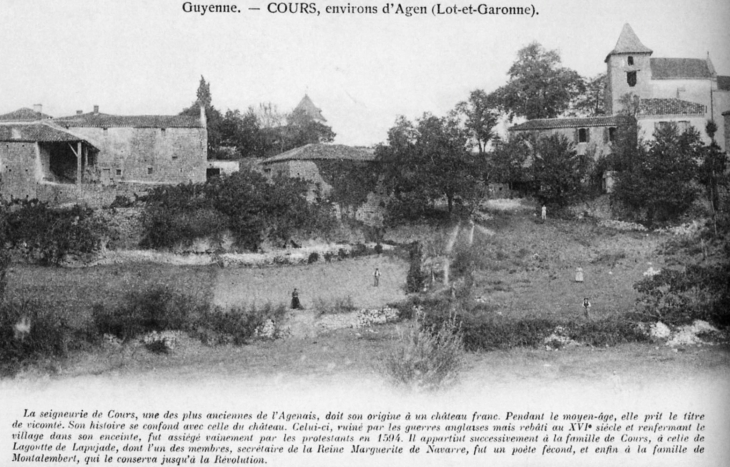 Début XXe siècle, vue sur le village (carte postale ancienne). - Cours