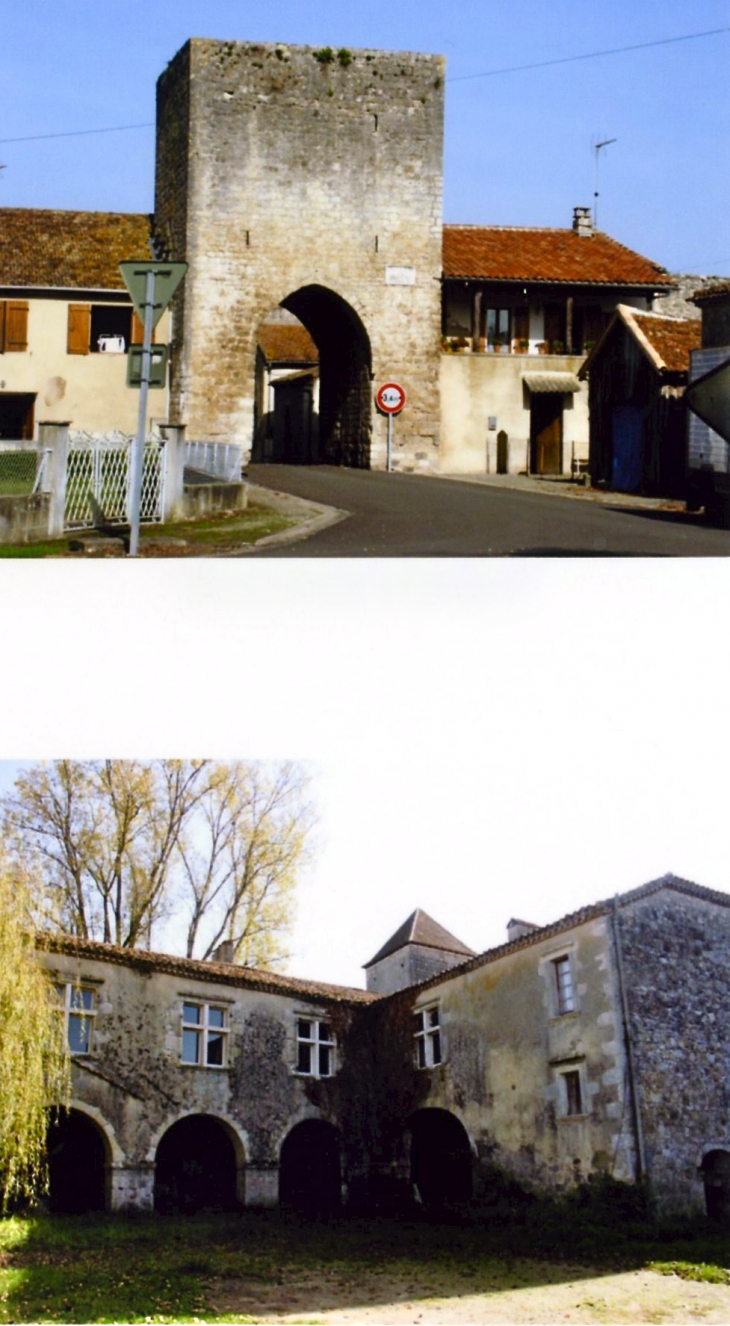 L'ancienne porte du XIIIe siècle au sud de la bastide et le château Henri IV, ancien relais de chasse d'Henri III de Navarre (futur Henri IV, roi de France). - Durance