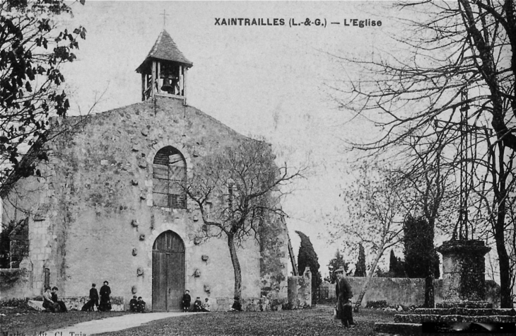 L'église Saint Jean Baptiste, vers 1905 (carte postale ancienne). - Xaintrailles