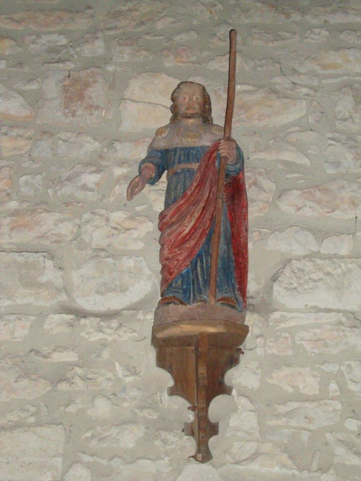 Lasseube (64290) église,  statue pèlerin de St.Jacques