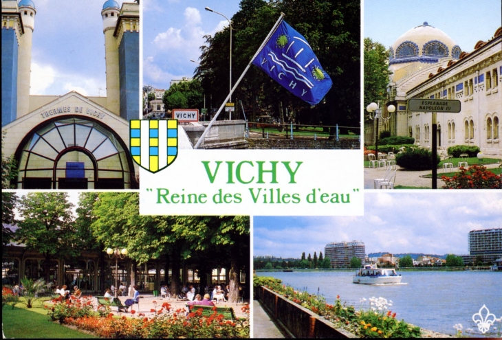 Les grands Thermes - Entrée de Vichy - Etablissement thermal - Vue du Parc - Le Lac d'Allier (carte postale).