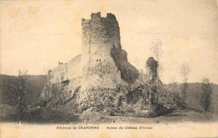 Début XXe siècle, Ruines du Château d'Arzon (carte postale ancienne). - Craponne-sur-Arzon
