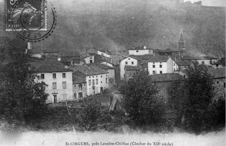 Clocher du XIIe siècle, vers 1911 (carte postale ancienne). - Saint-Cirgues