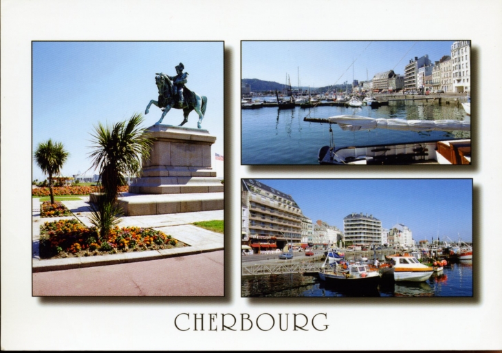 La Statue équestre de l'Empereur Napoléon 1er - L'avant-Port et le quai de Caligny (carte postale). - Cherbourg-Octeville