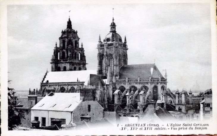 L-eglise-saint-germain-xve-xvie-et-xviie-siecles-vue-prise-du-donjon-vers-1935-carte-postale-ancienne - Argentan