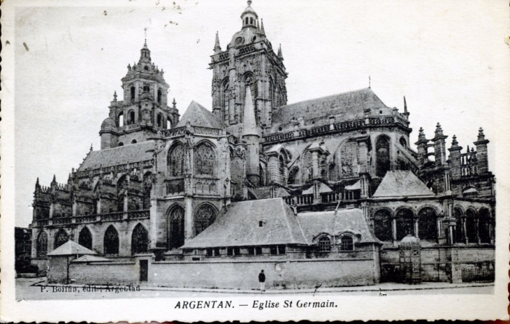 L'église Saint Germain, vers 1935 (carte postale ancienne). - Argentan