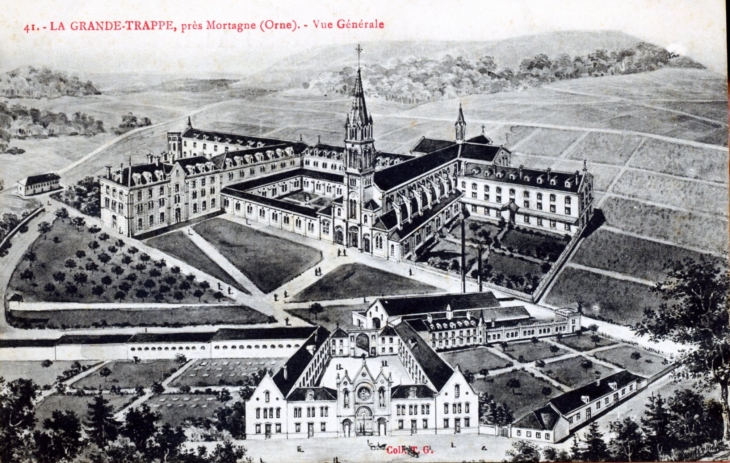 La Grande Trappe, vue générale, vers 1922 (carte postale ancienne). - Mortagne-au-Perche