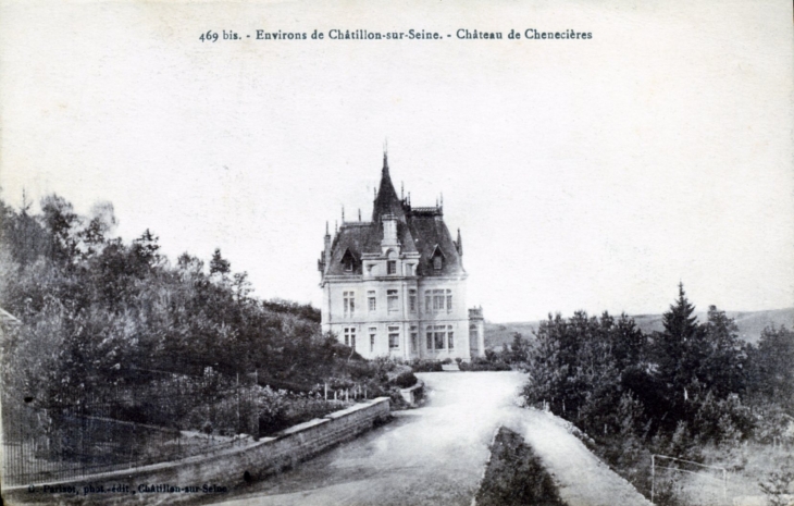 Château de Chenecières, vers 1916 (carte postale ancienne). - Châtillon-sur-Seine