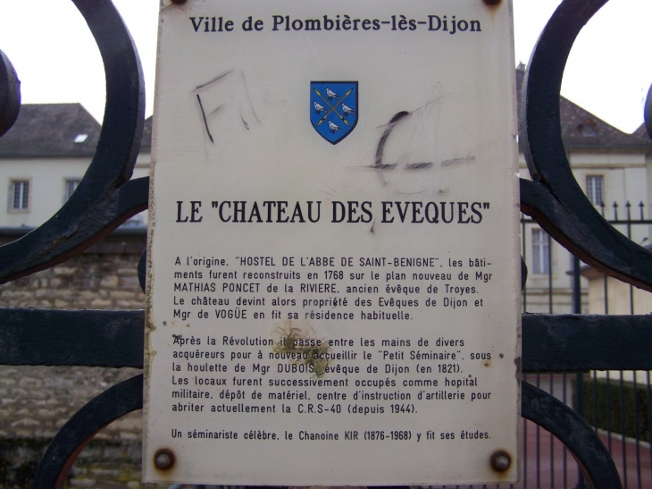 Plaque du château des Evèques - Plombières-lès-Dijon
