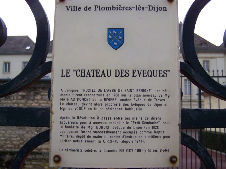 Plaque du Château des Evêques (Photo restaurée) - Plombières-lès-Dijon