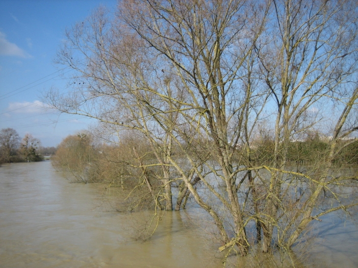 Inondation vue du pont - Cheny