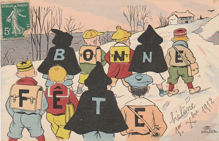 Carte postale de fête envoyée à la famille RAGON, rue des Terres Chaudes à Fournaudin le 1er novembre 1912